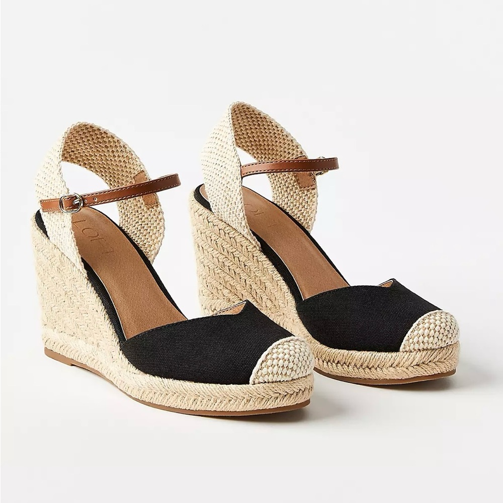 Espadrille Wedges | Size 8.5 | Black with natural and cognac